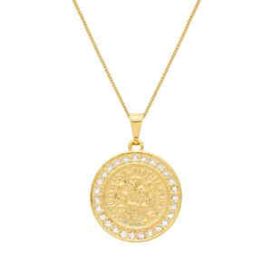 Colar Medalha São Miguel Arcanjo Ouro 24K e Zircônia
