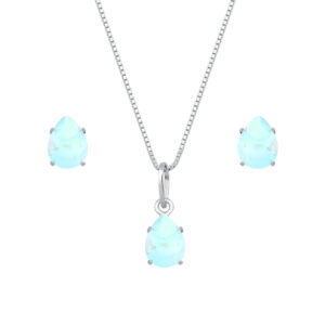 Conjunto de Gota Azul em Prata 925 e Zircônia
