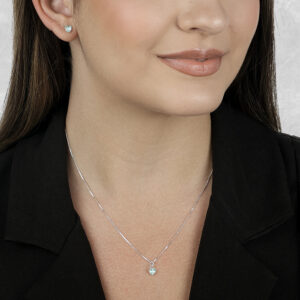 Conjunto de Coração Azul em Prata 925 e Zircônia